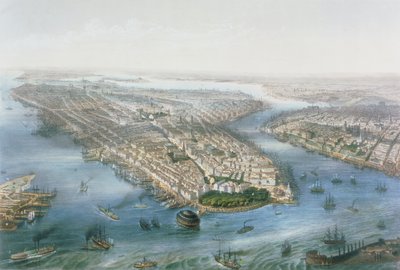 Vista Aerea di New York e Brooklyn, inciso da T.H Muller, pub. da L. Turgis, Parigi, 1855 da Simpson